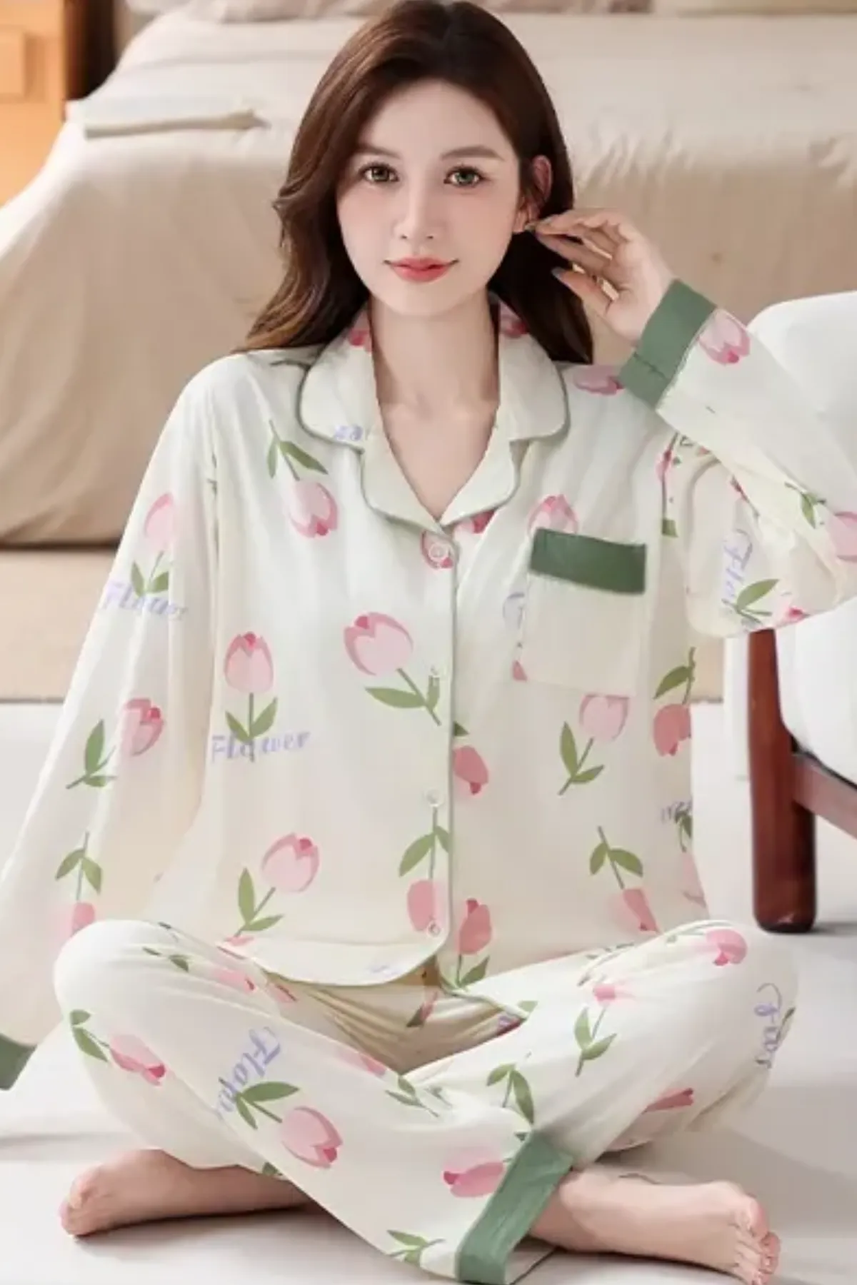 Floral Womens Pajama Set Loungewear Relax Casual Top And Bottom Pajama