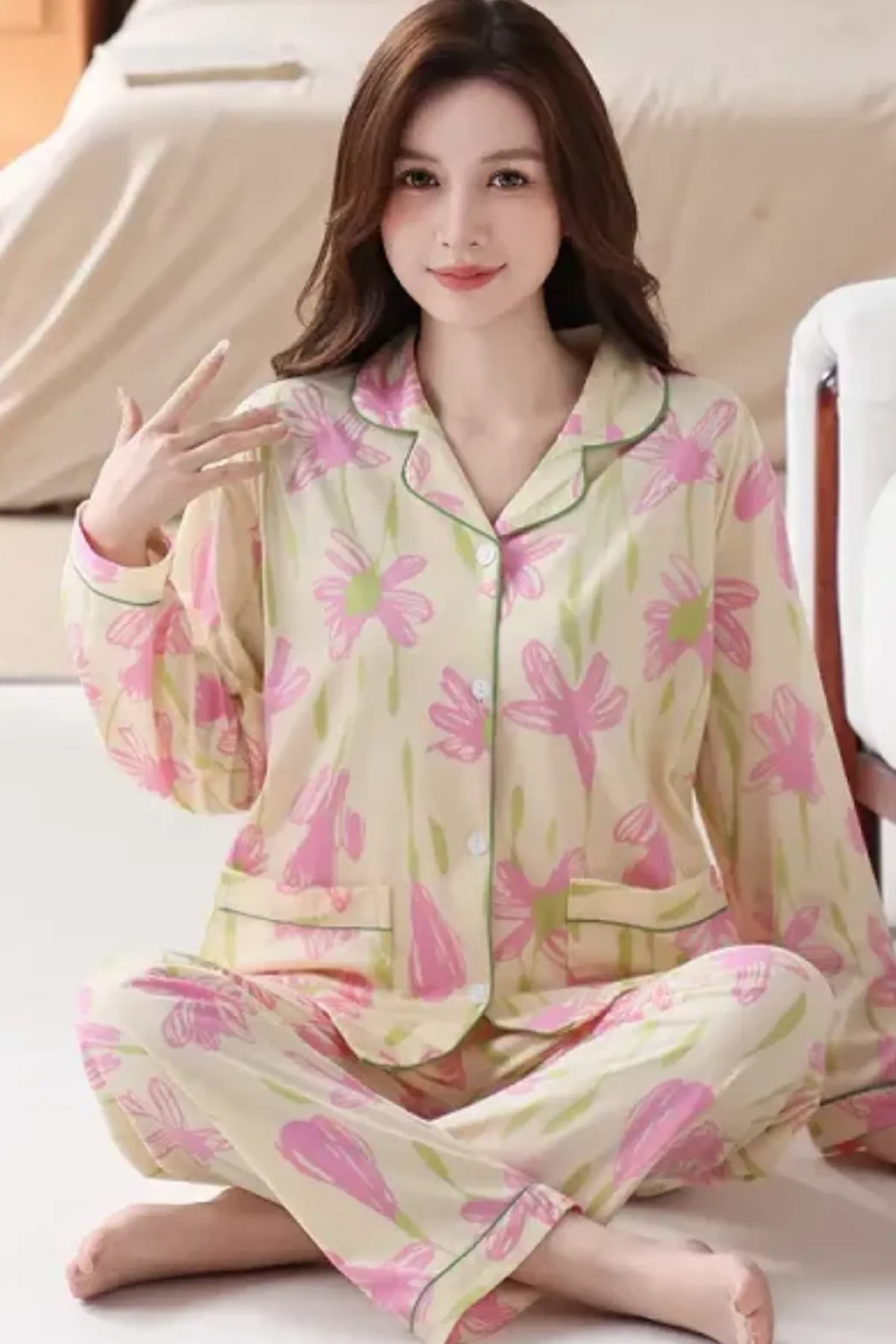 Floral Printed Cozy Womens Pajama Set Lounge Two Pieces Casual Pajama Set