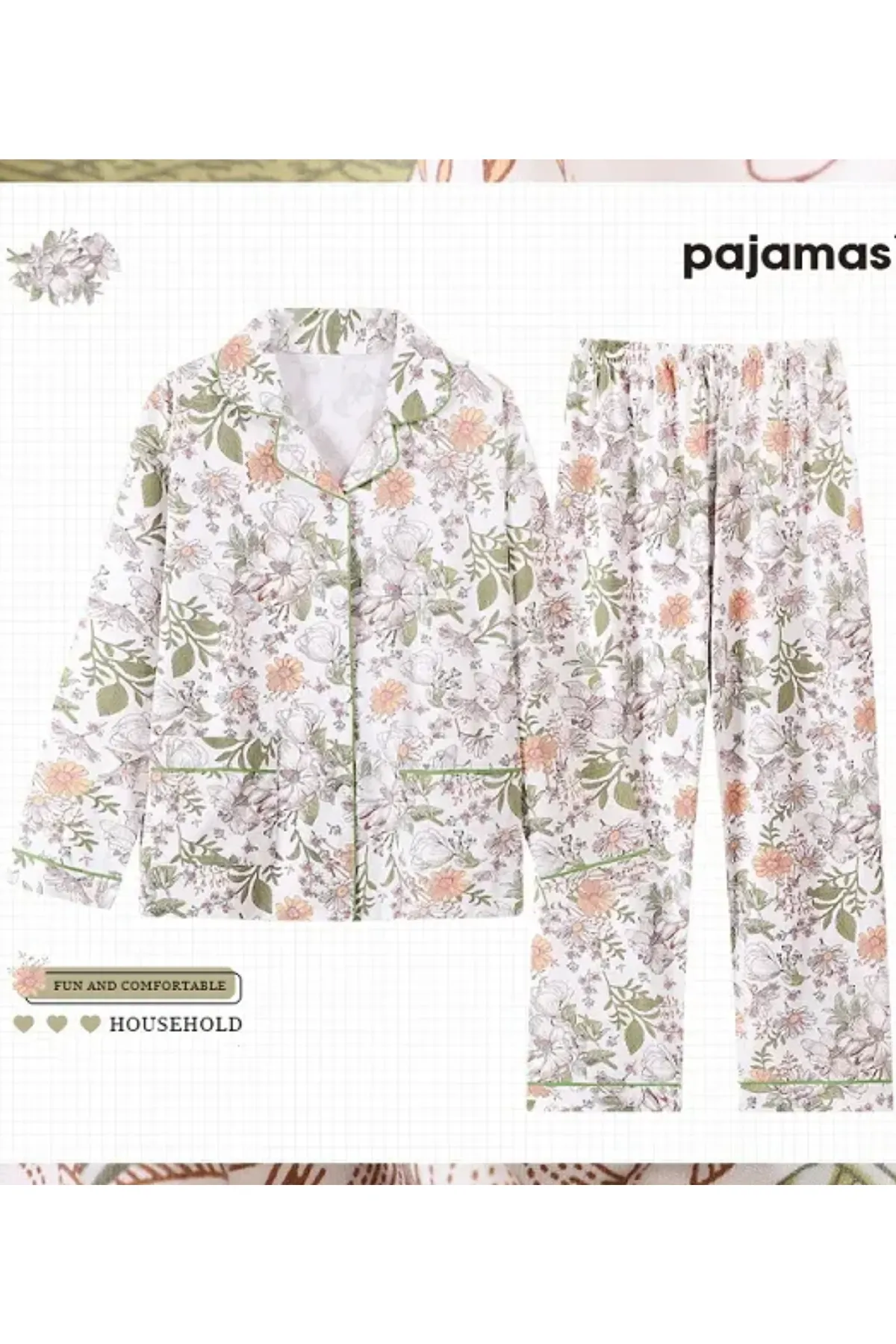 Floral Design Cozy Soft Fabric Home Loungewear Sleepwear Women's Pajama Set