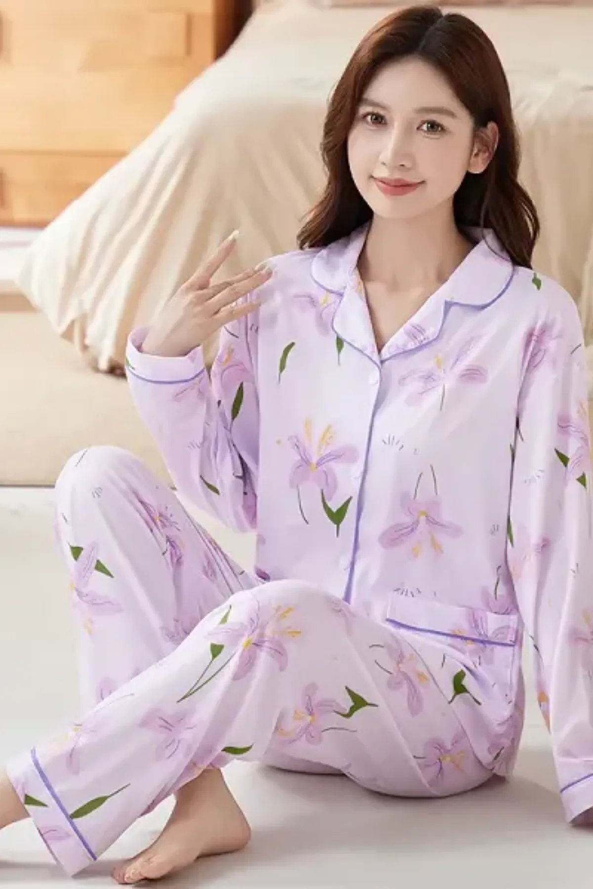Floral Comfort Women's Pajama Set Girls Two Pieces Lounge Wear Pajama