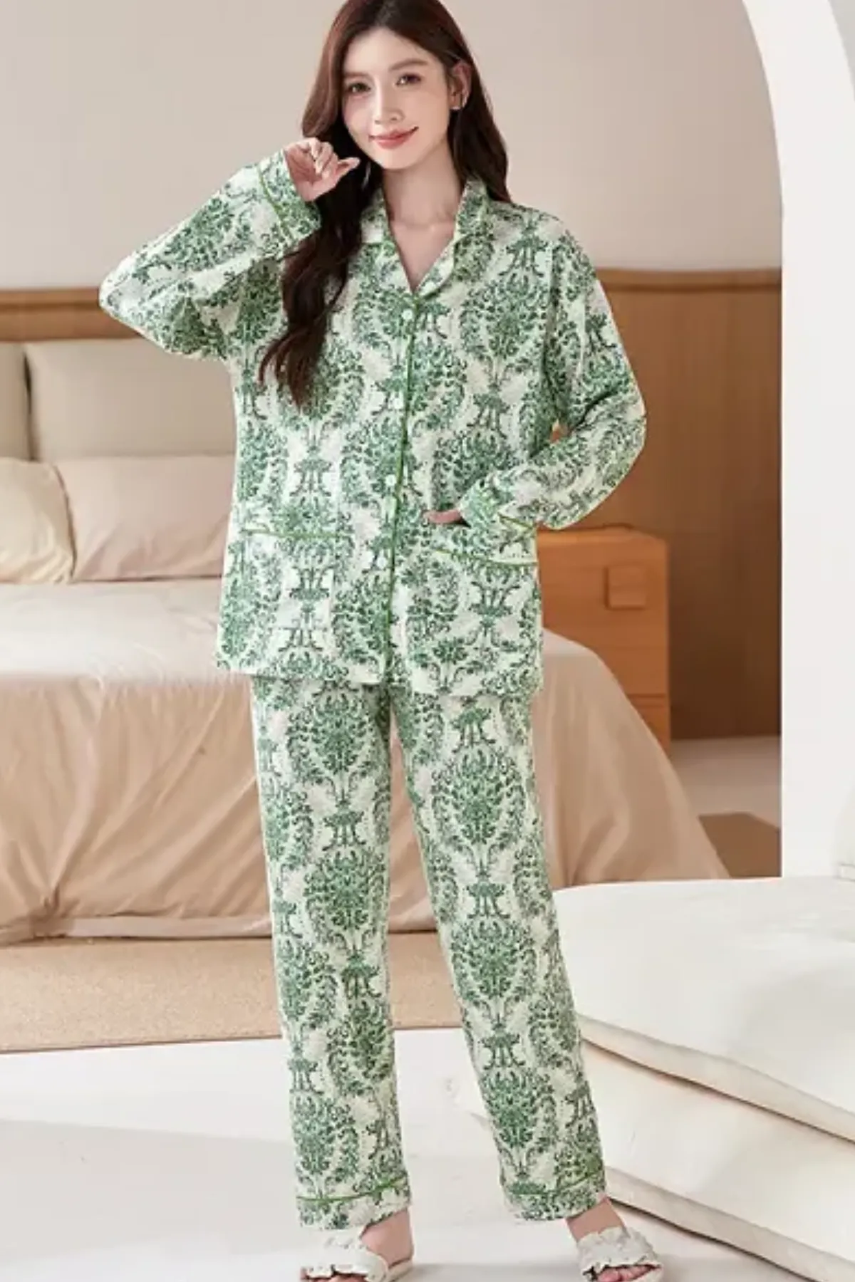 Womens Pajama Set Two Pieces Top And Bottom Loungewear Casual Pajama Set