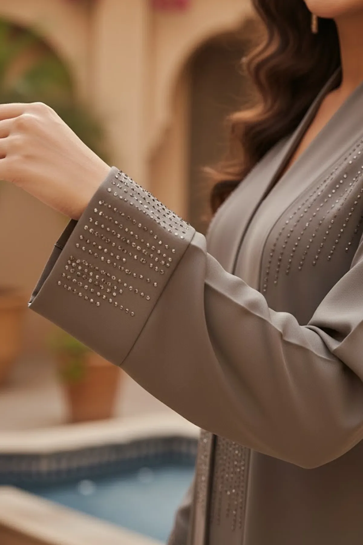 Modern Elegant Brown Abaya Premium Modest Fashion For Women Rhinestone Decorated Muslim Abaya