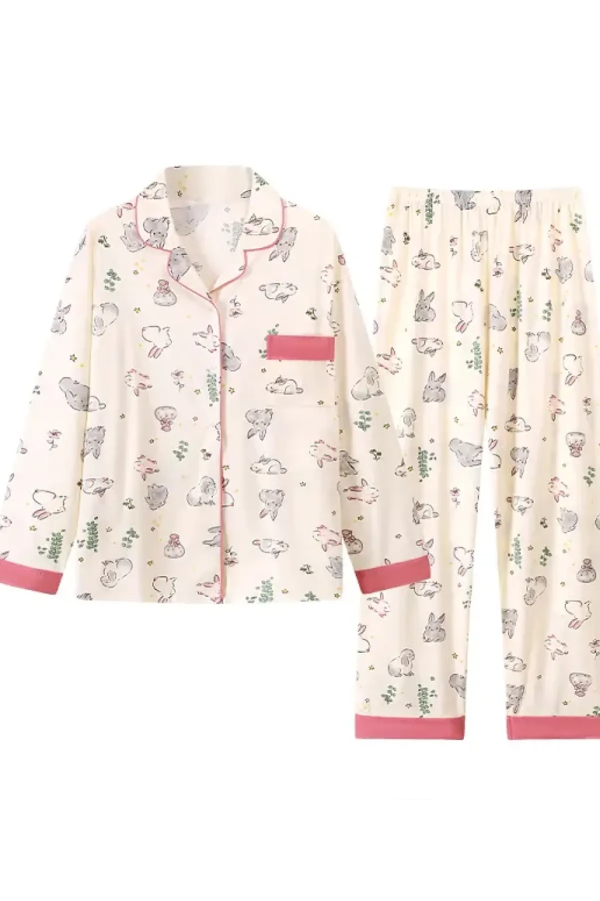 Two Pieces Top And Bottom Loungewear Womens Pajama Set