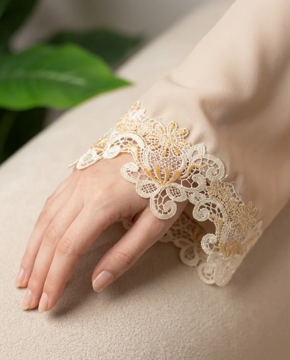 Luxury Beige 3-Piece Abaya Set With Matching Inner Dress & Hijab Scarf