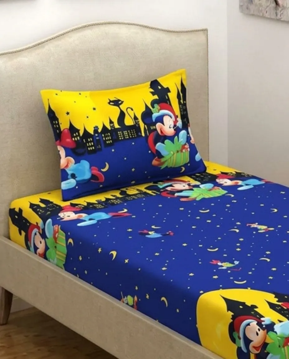 Single Bed Fitted Elastic Sheet with Matching One Pillow Cover Easy Wear Quality Fabric
