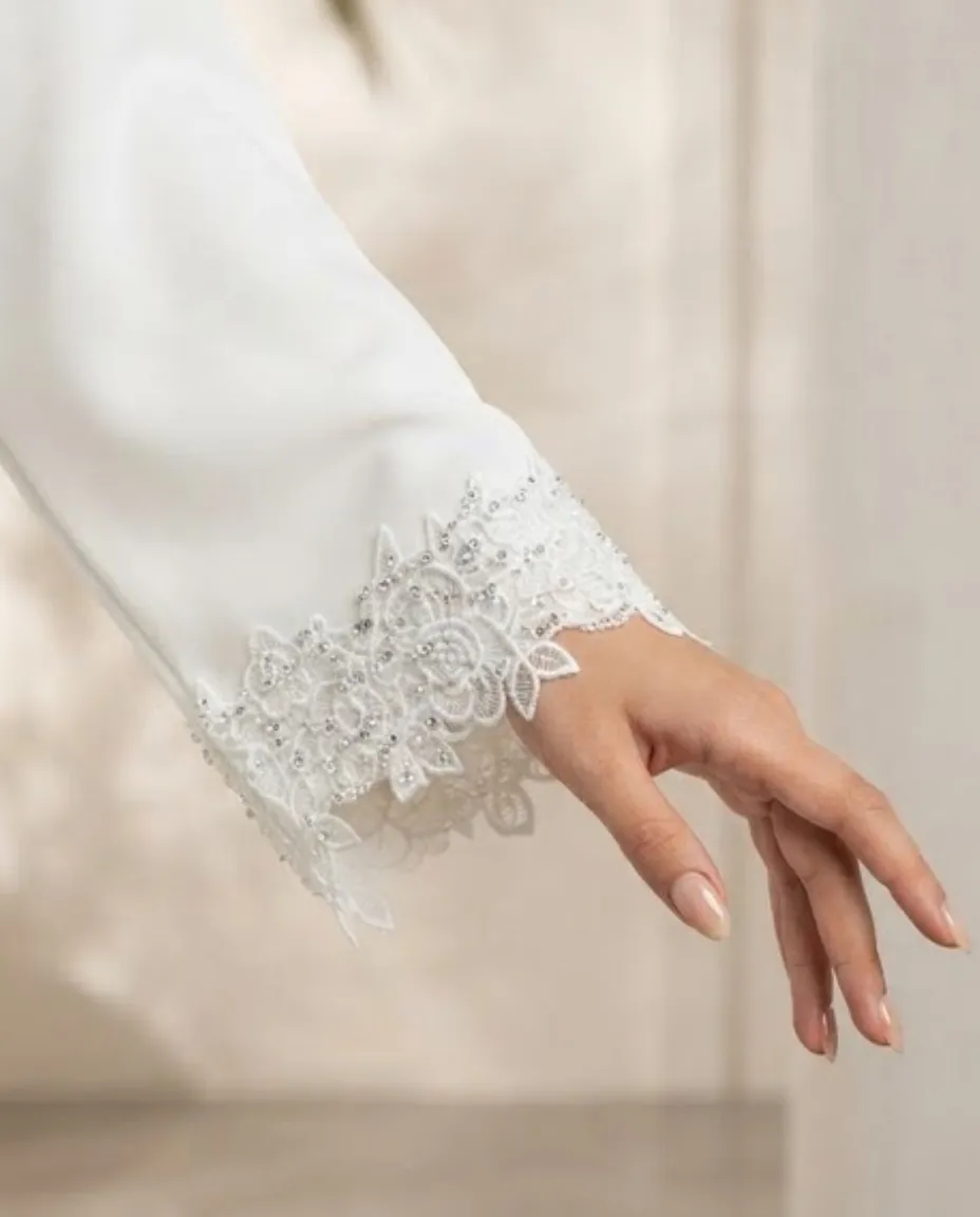Denta Dentelle White 3-Piece Abaya Set With Inner & Sheila