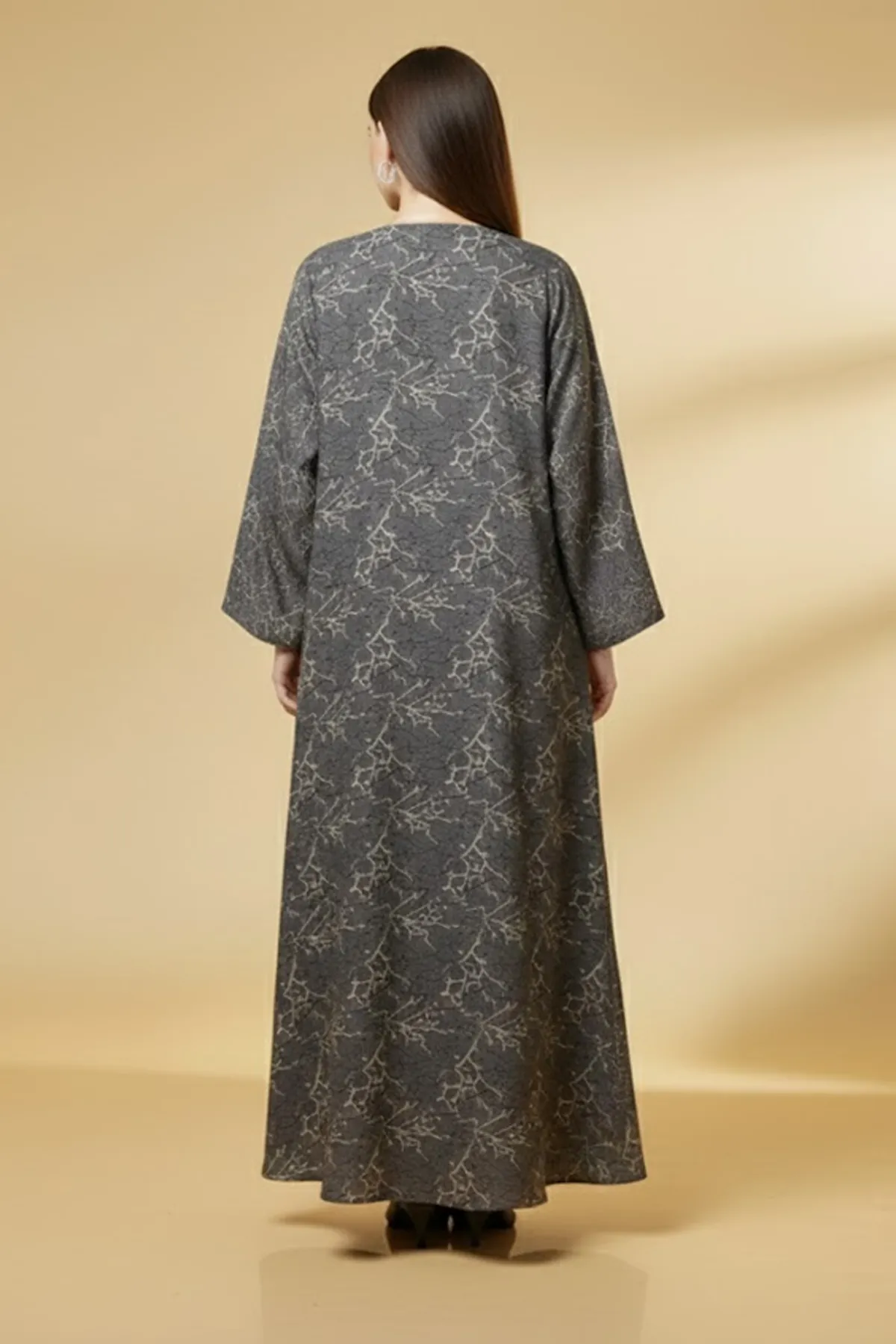 Unique Jacquard Texture Modern Long Sleeve V-neck Button Closure Women Fashion Arabic Muslim Abaya