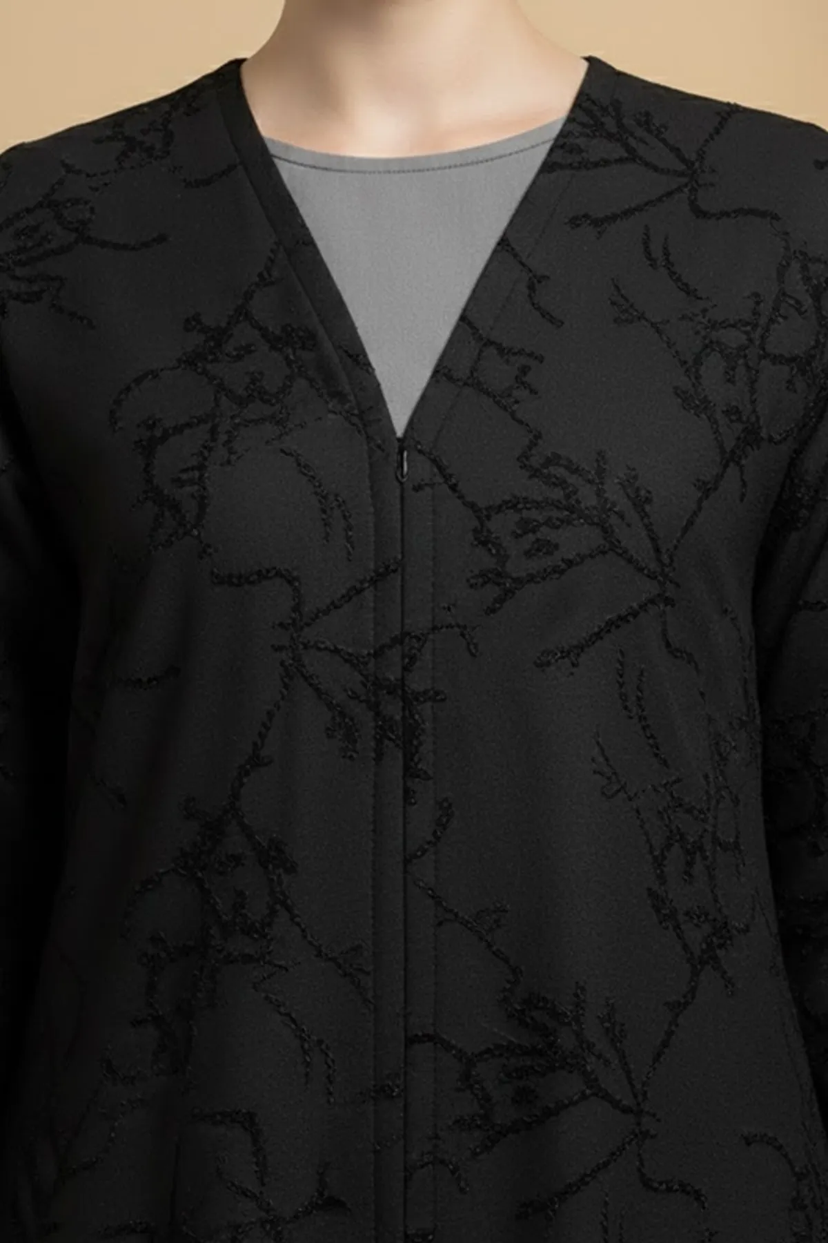 Unique Jacquard Texture Modern Long Sleeve V-neck Button Closure Women Fashion Arabic Muslim Abaya