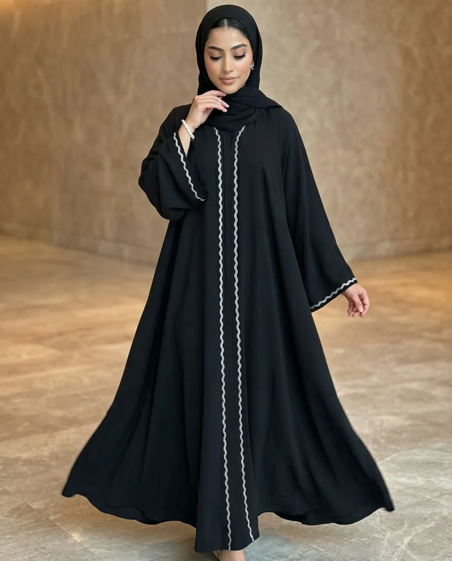 Premium Women's V-Neck Wide Sleeve Front-Closed Umbrella Abaya