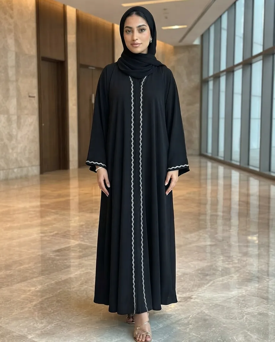 Premium Women's V-Neck Wide Sleeve Front-Closed Umbrella Abaya