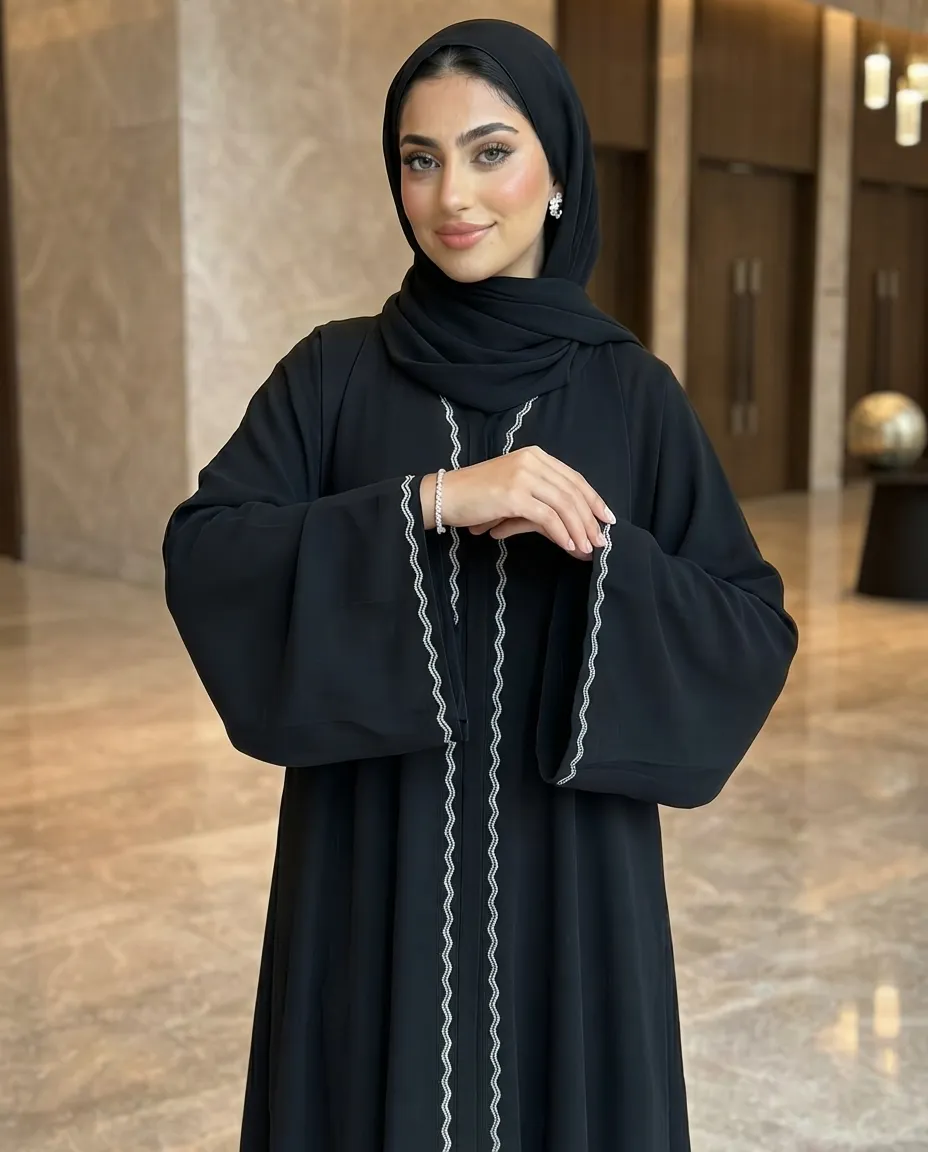 Premium Women's V-Neck Wide Sleeve Front-Closed Umbrella Abaya