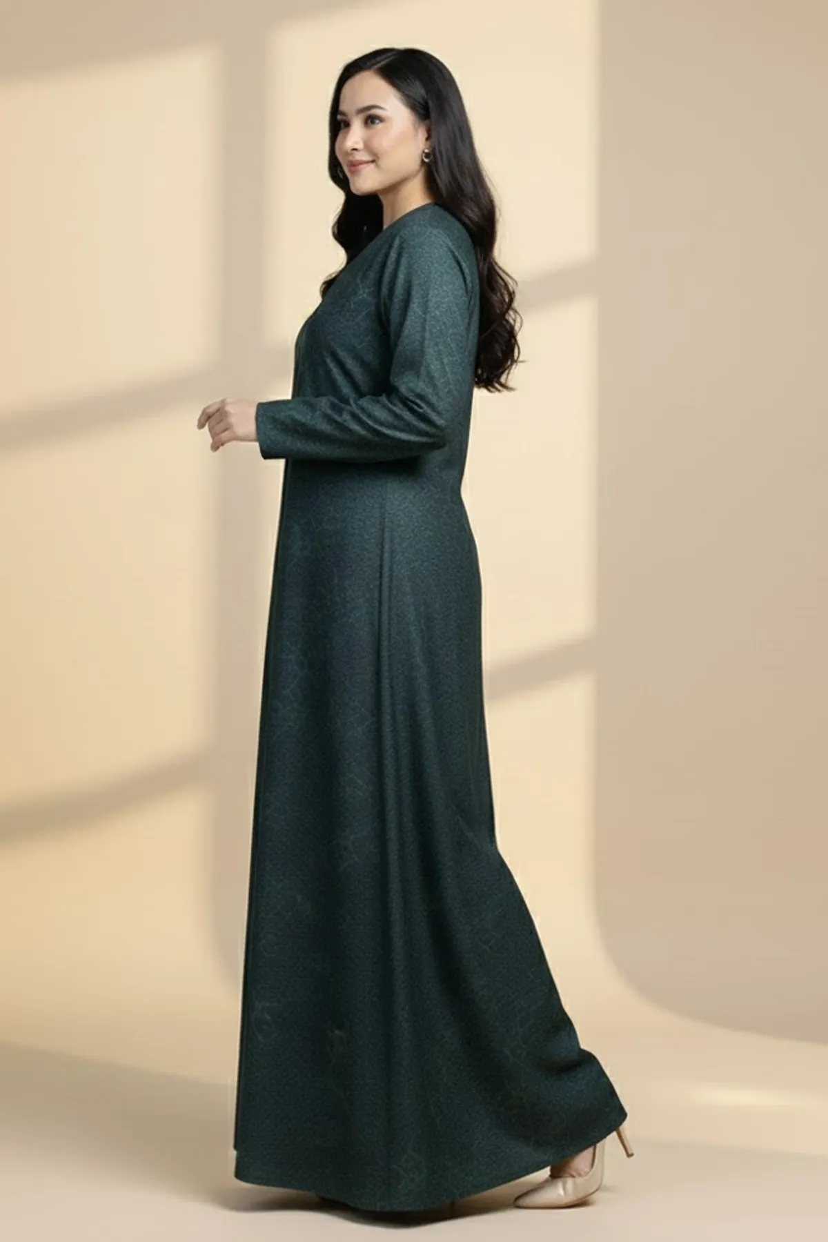 Unique Jacquard Texture Modern Long Sleeve V-neck Button Closure Women Fashion Arabic Muslim Abaya