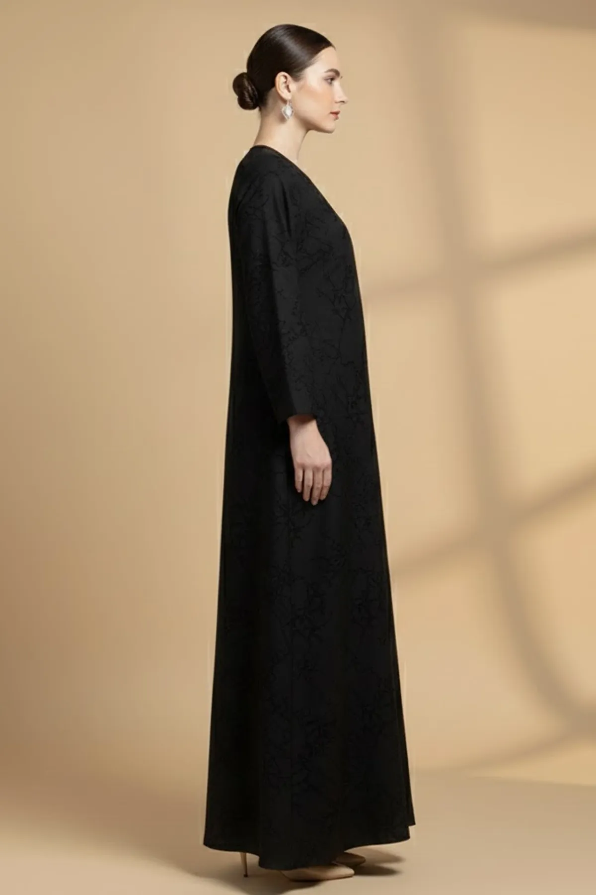 Unique Jacquard Texture Modern Long Sleeve V-neck Button Closure Women Fashion Arabic Muslim Abaya