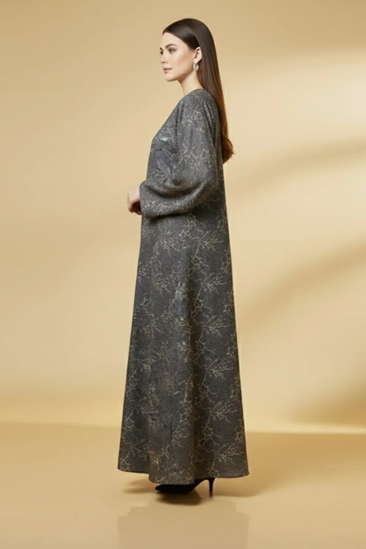 Unique Jacquard Texture Modern Long Sleeve V-neck Button Closure Women Fashion Arabic Muslim Abaya