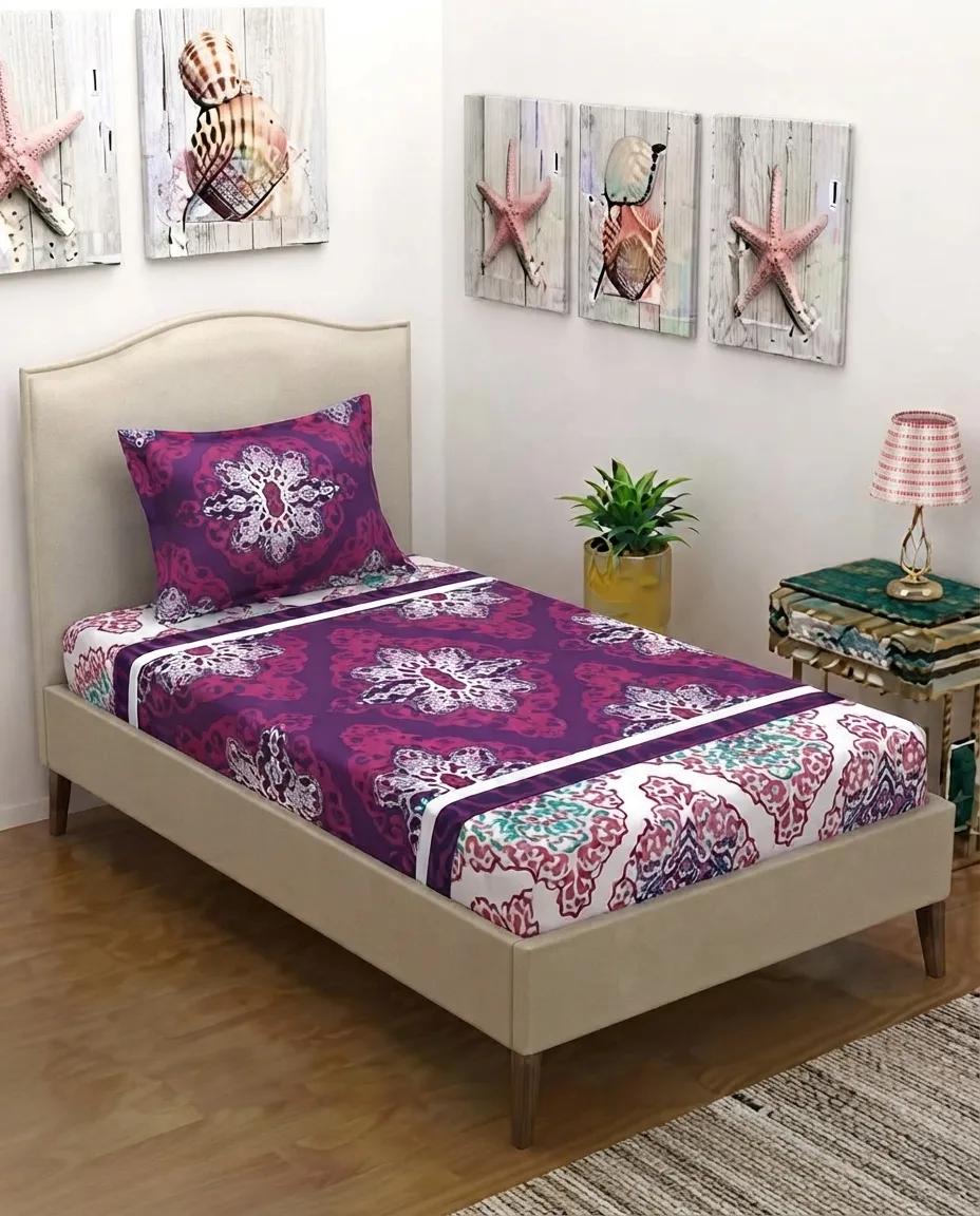 Purple Mandala Single Bedsheet Set With 1 Pillow Cover – 140x230cm