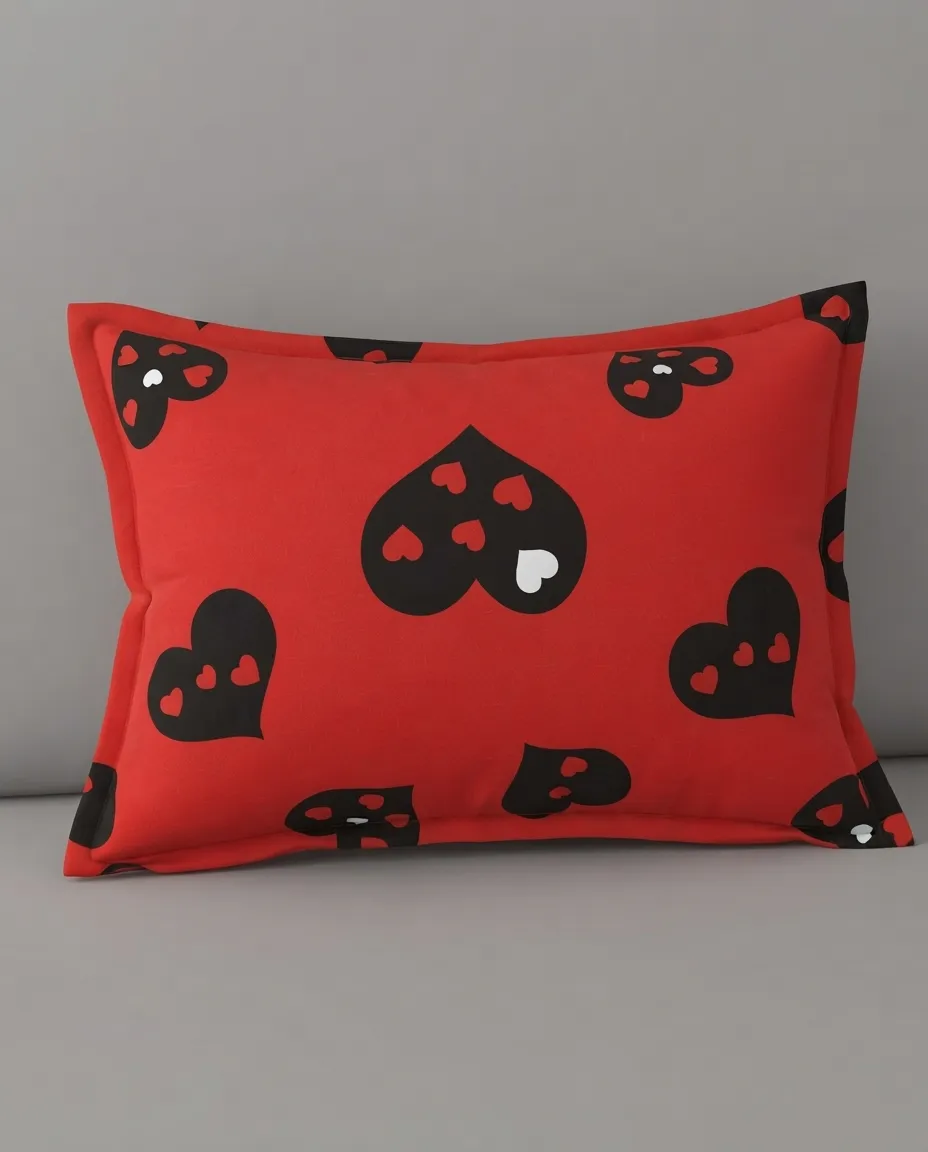 Red Heart Single Bed Fitted Elastic Bedsheet with Matching Pillow Cover