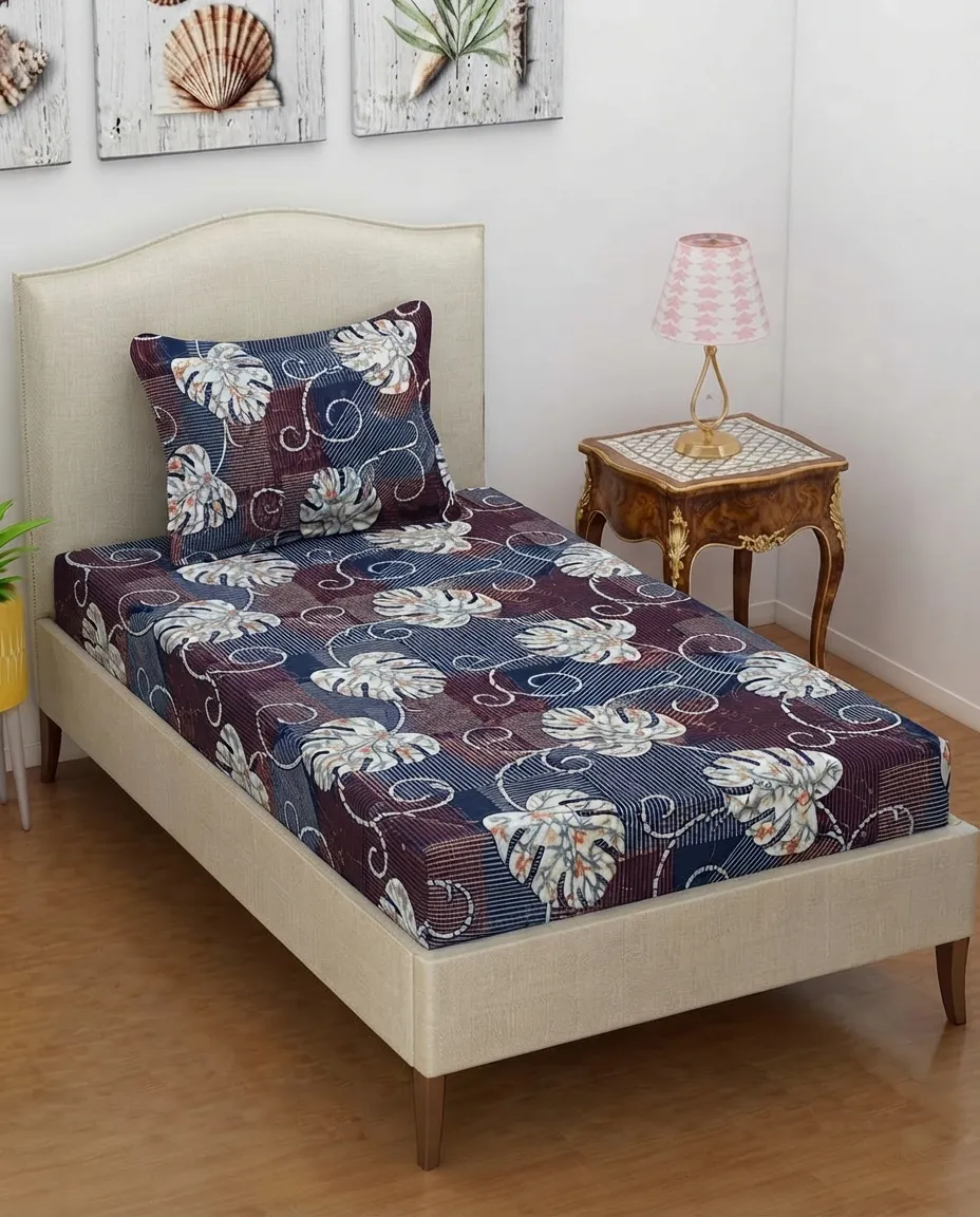 Zipper Closure Single Bedsheet With Floral Matching Pillow – 100x200
