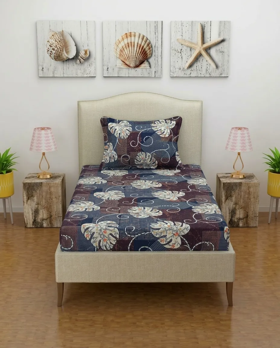 Zipper Closure Single Bedsheet With Floral Matching Pillow – 100x200