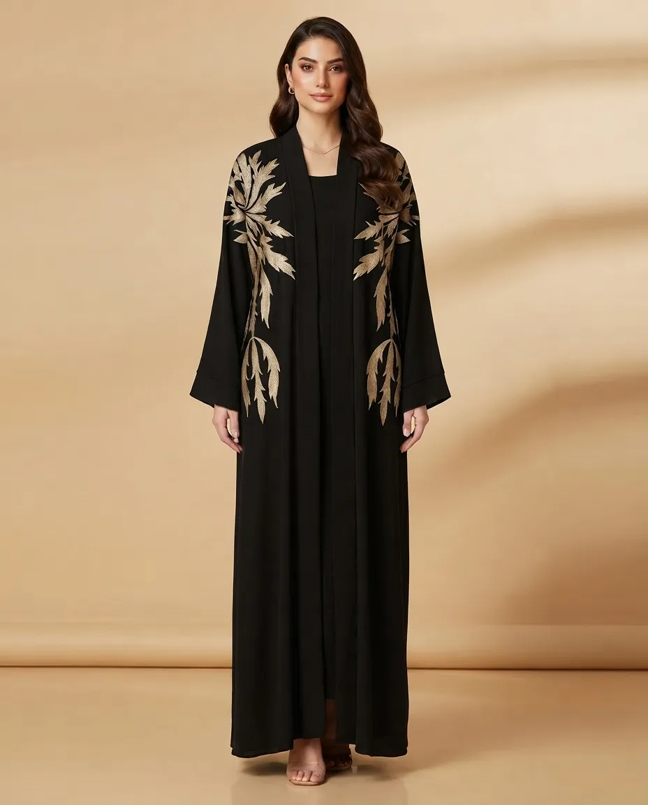 3-in-1 Premium Black Embroidered Abaya with Inner Dress And Sheila