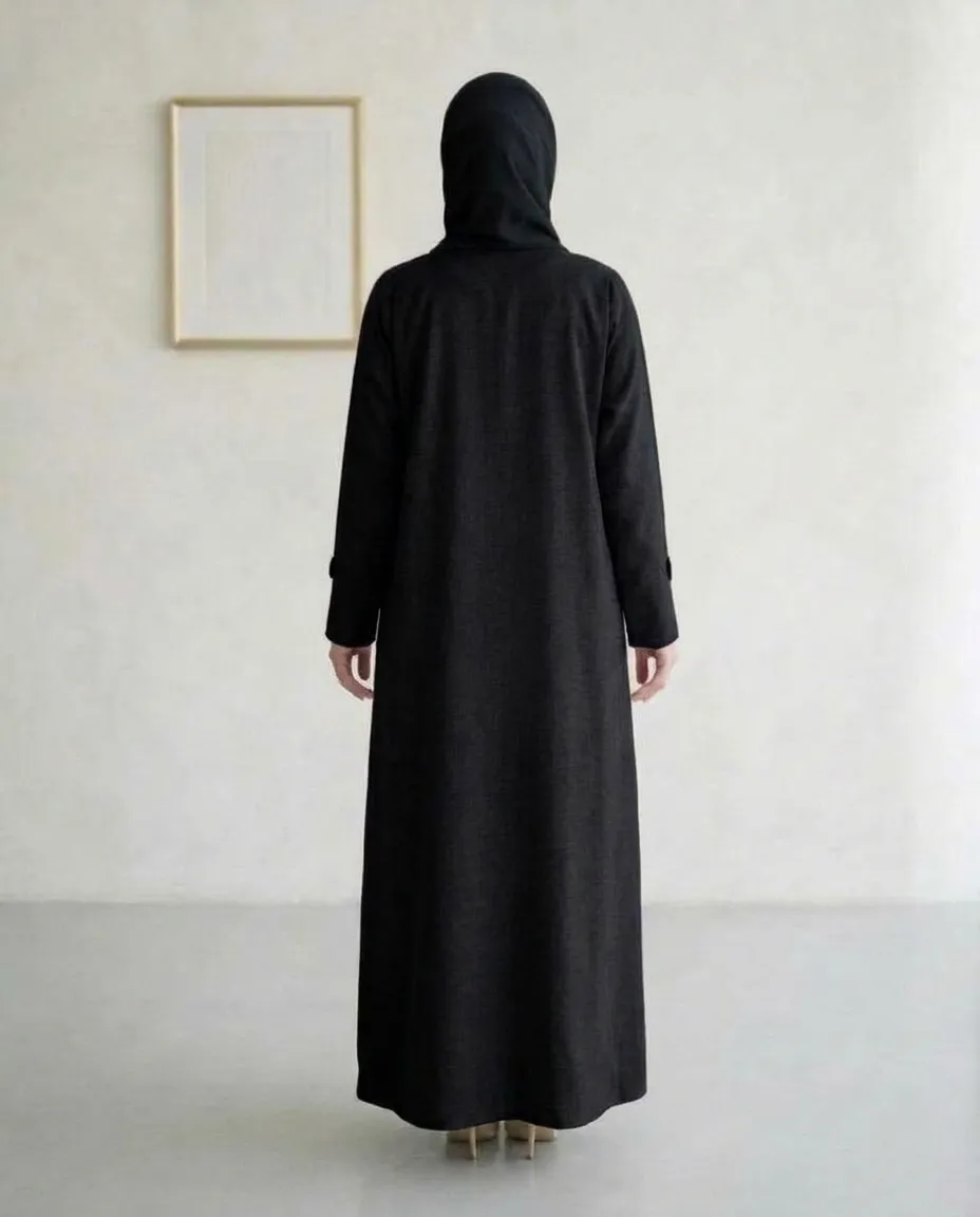Black Fashion Modest 3 Pieces Abaya Textured Fabric With Inner And Hijab