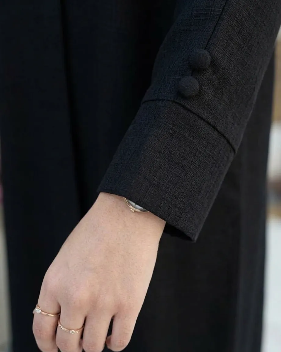 Black Fashion Modest 3 Pieces Abaya Textured Fabric With Inner And Hijab