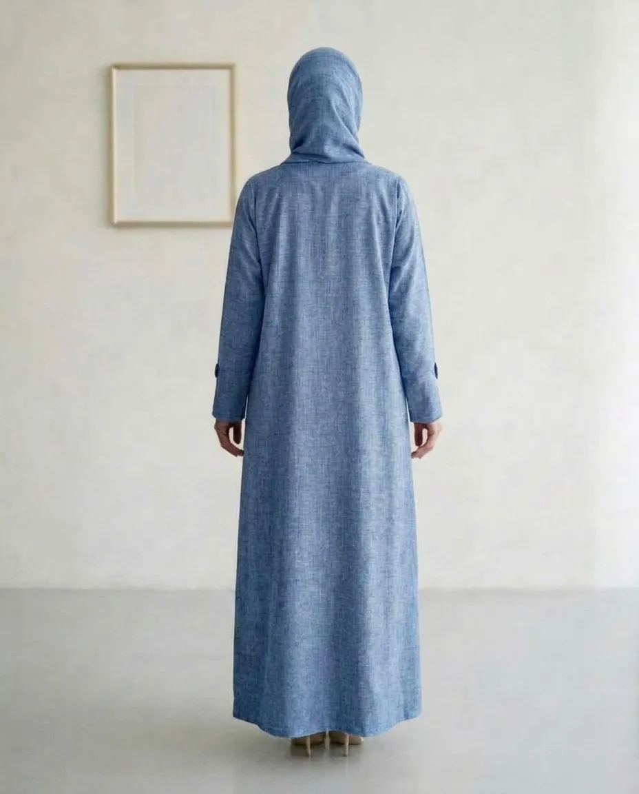 Light Blue Modest 3 Pieces Abaya Textured Fabric With Inner And Hijab