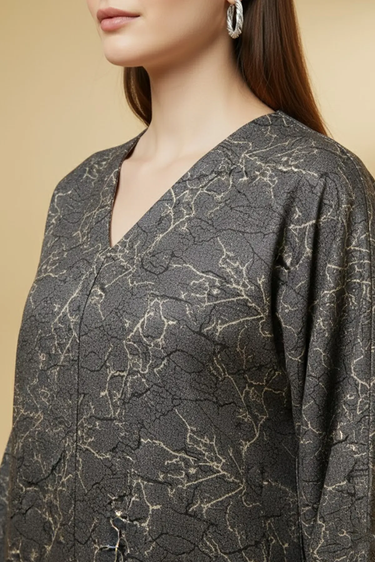 Unique Jacquard Texture Modern Long Sleeve V-neck Button Closure Women Fashion Arabic Muslim Abaya