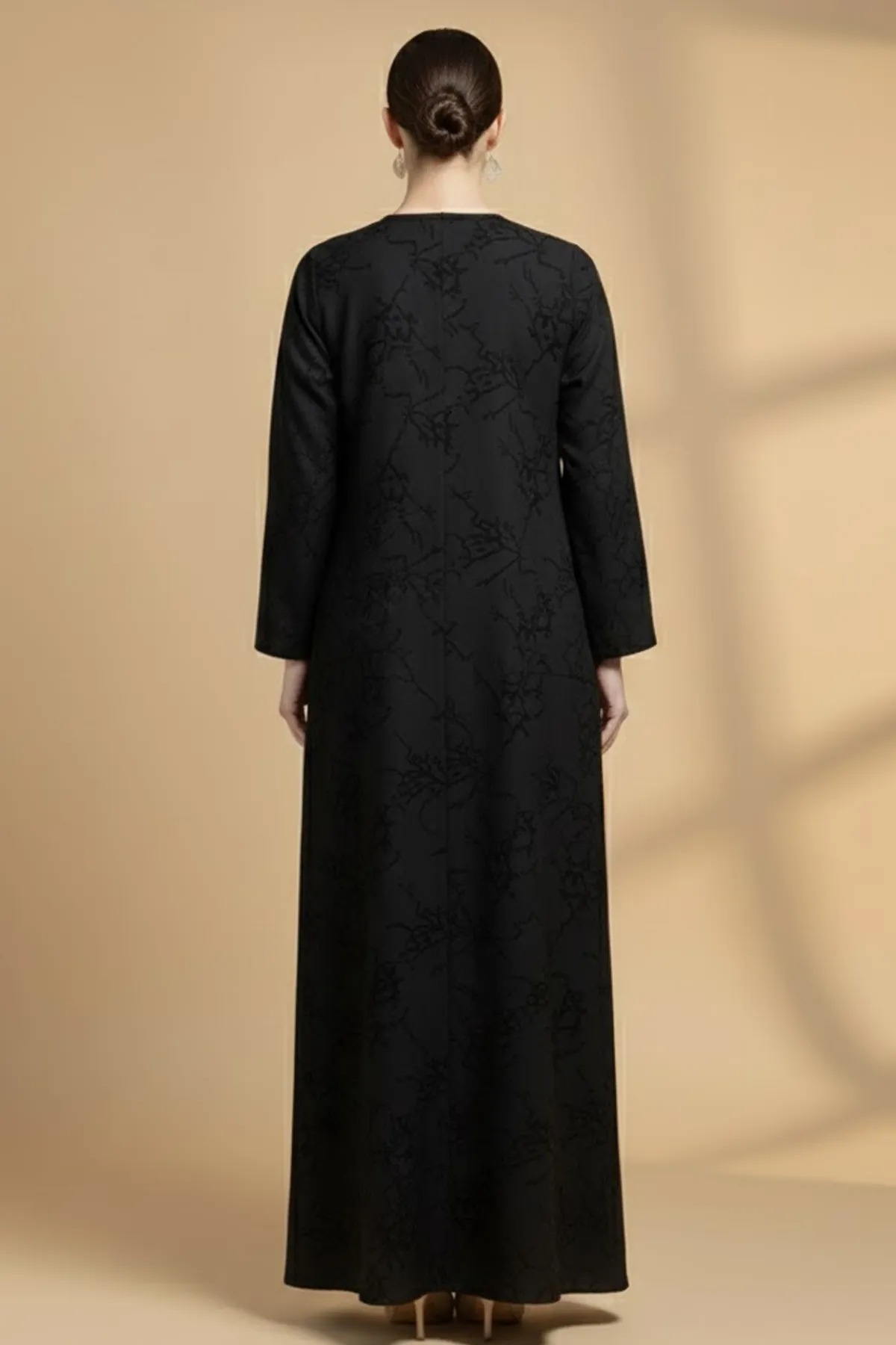 Unique Jacquard Texture Modern Long Sleeve V-neck Button Closure Women Fashion Arabic Muslim Abaya