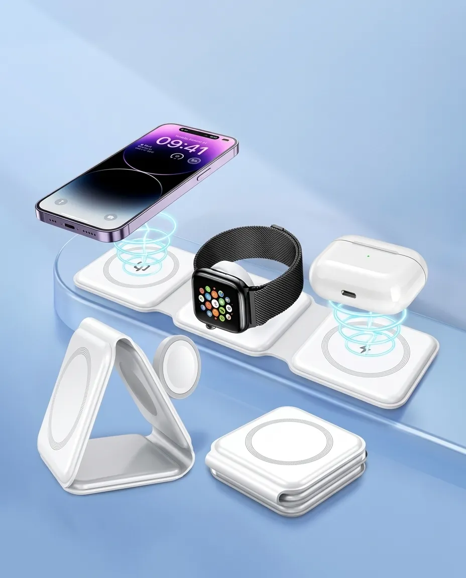 3-in-1 Wireless Charging Station For Phone Watch & Earbuds Station
