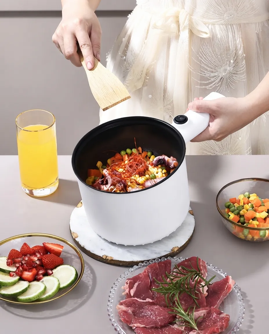 1.5L Multifunctional Electric Cooking Pot with Glass Lid Rice, Eggs & Noodles