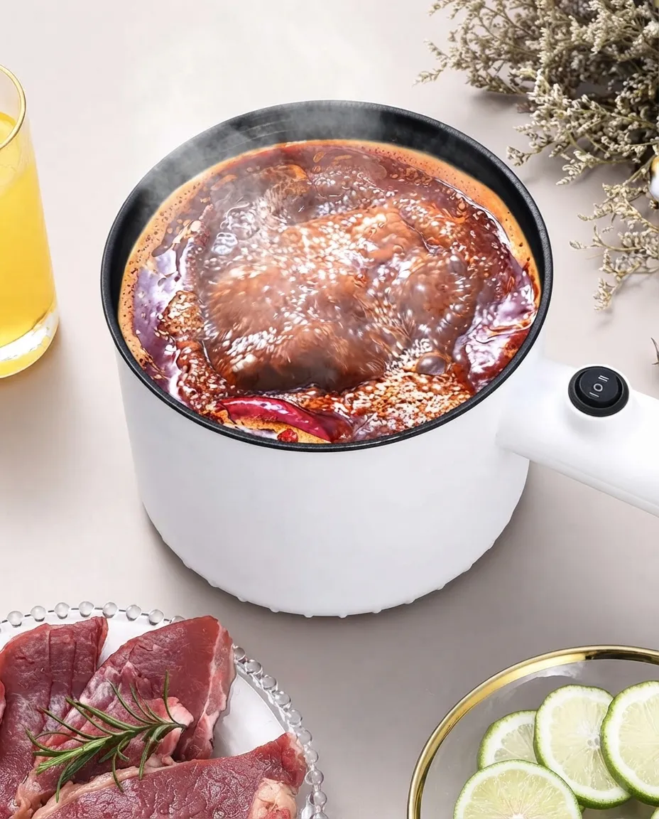 1.5L Multifunctional Electric Cooking Pot with Glass Lid Rice, Eggs & Noodles