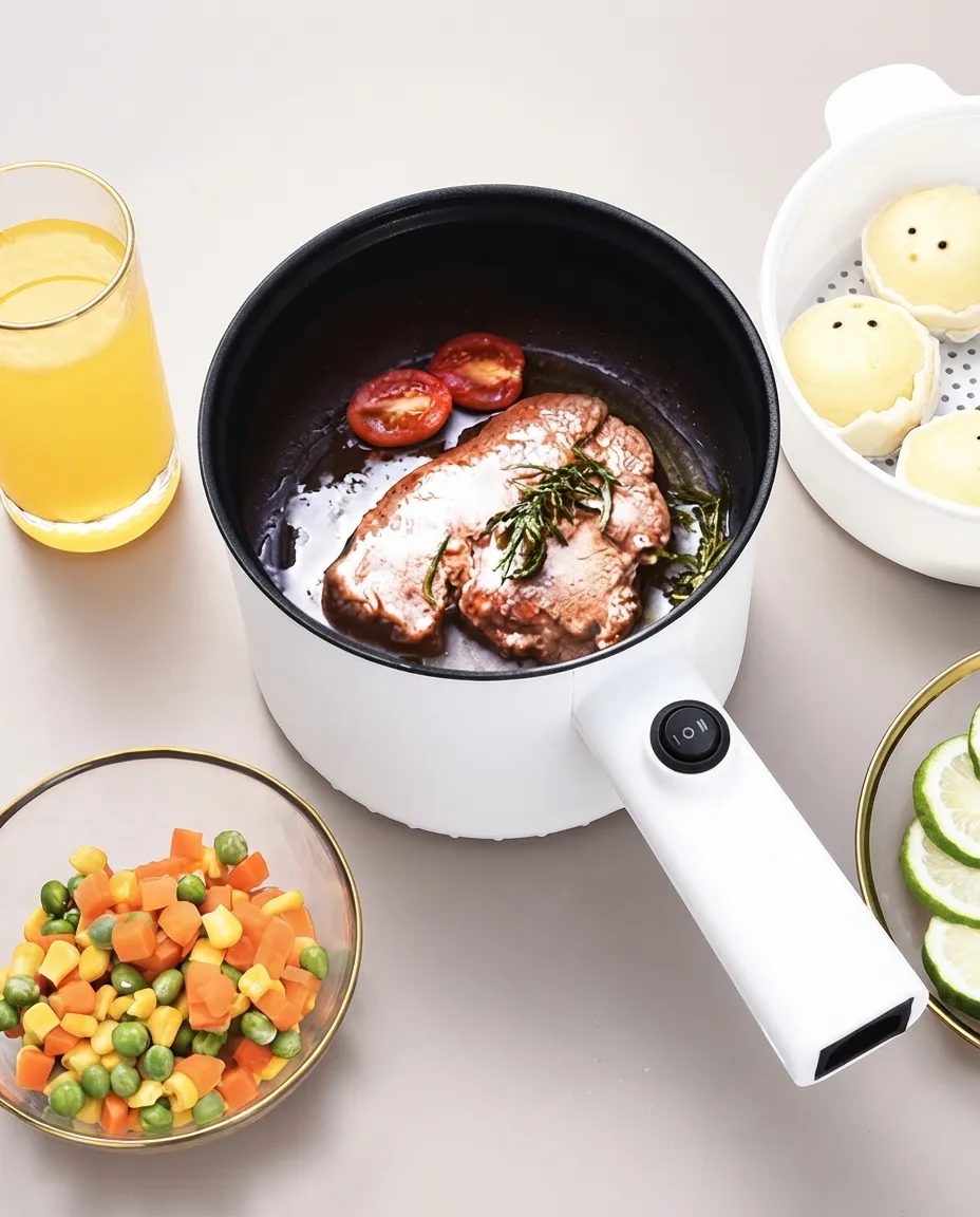 1.5L Multifunctional Electric Cooking Pot with Glass Lid Rice, Eggs & Noodles
