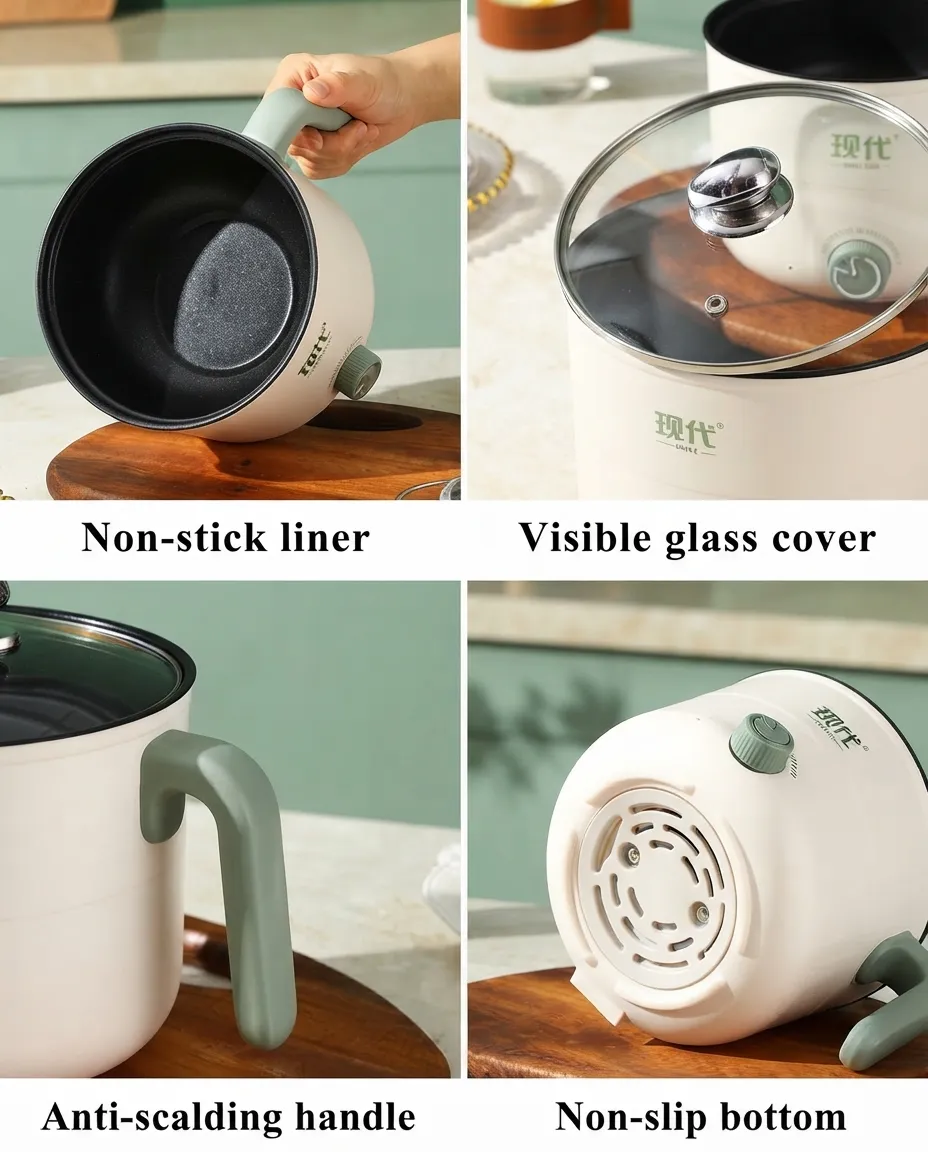 1.5L Electric Hot Pot Cooker & Steamer Mini Egg, Rice & Noodle Cooker