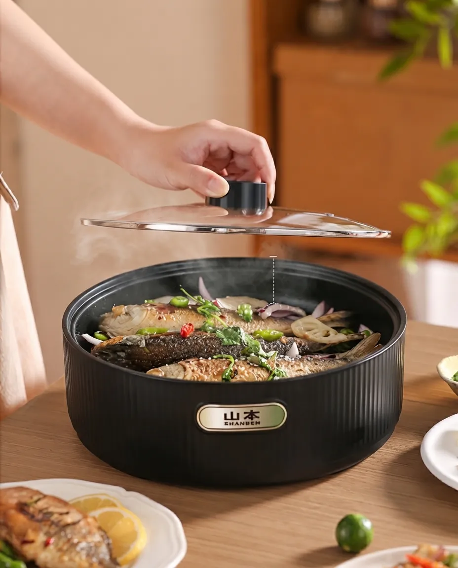 Korean Electric Non-Stick Multi-Use Deep Pan with Glass Lid