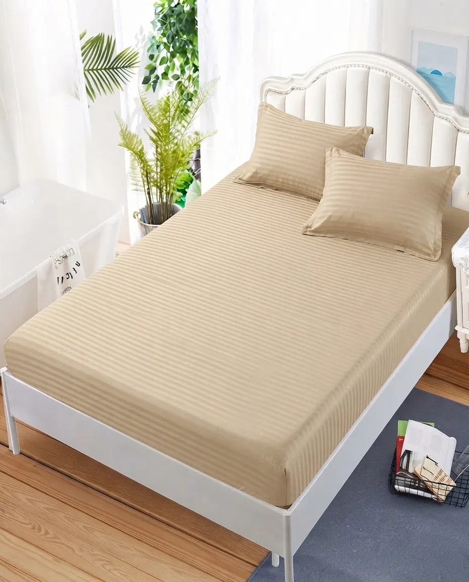 Double Bed Fitted Sheet With 2 Pillow Covers – 160×190 cm