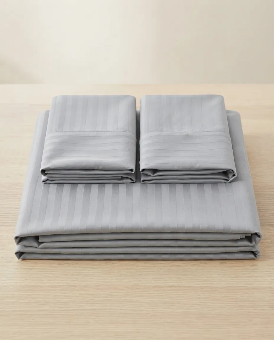 Double Bed Fitted Sheet With 2 Pillow Covers Strip Pattern – 160 × 190 cm