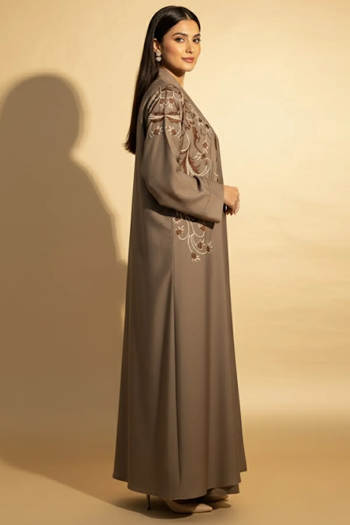 Elegant Embroidered 2 Piece Abaya Set For Women Muslim Wear Arabic Open Abaya With Inner Dress