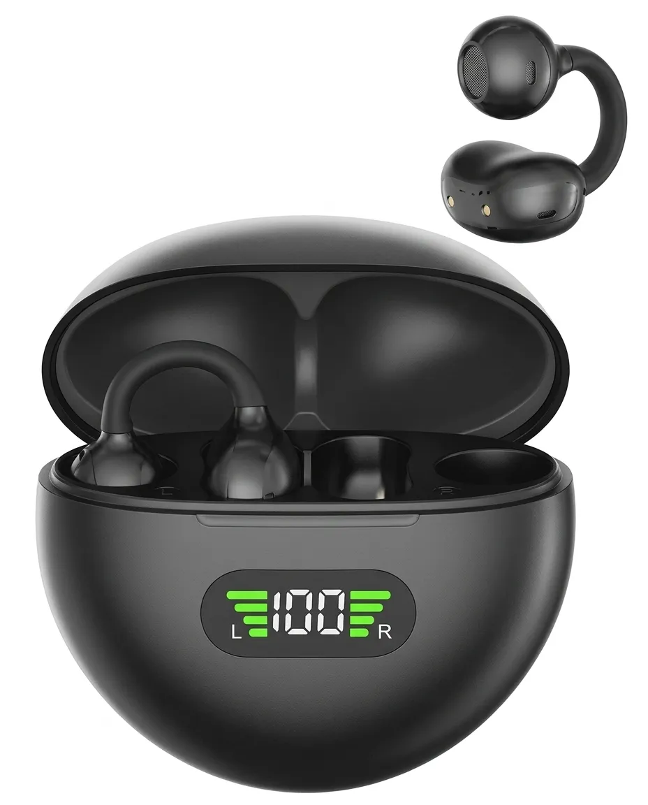 Wireless Clip-On Earbuds with LED Display & Touch Control for Sports