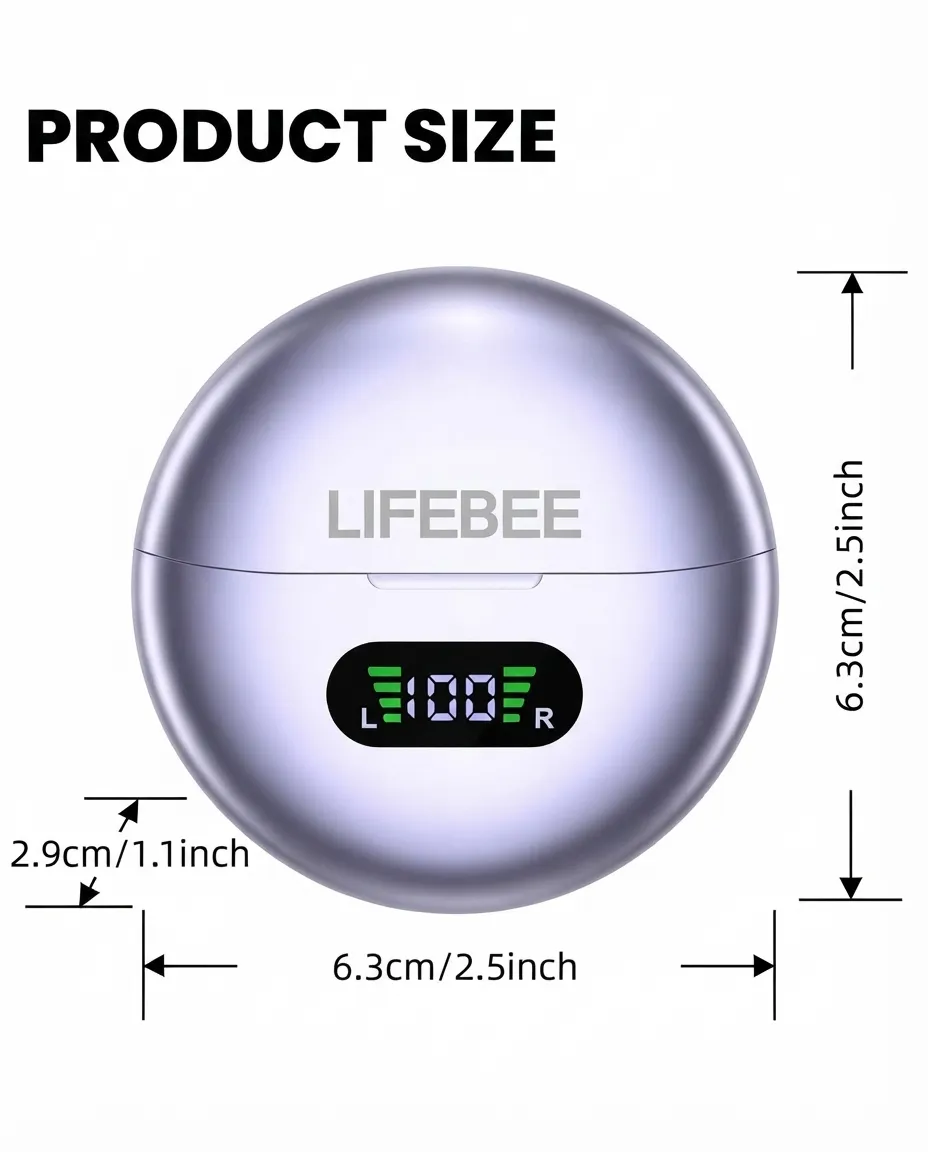 Wireless Clip-On Earbuds with LED Display & Touch Control for Sports