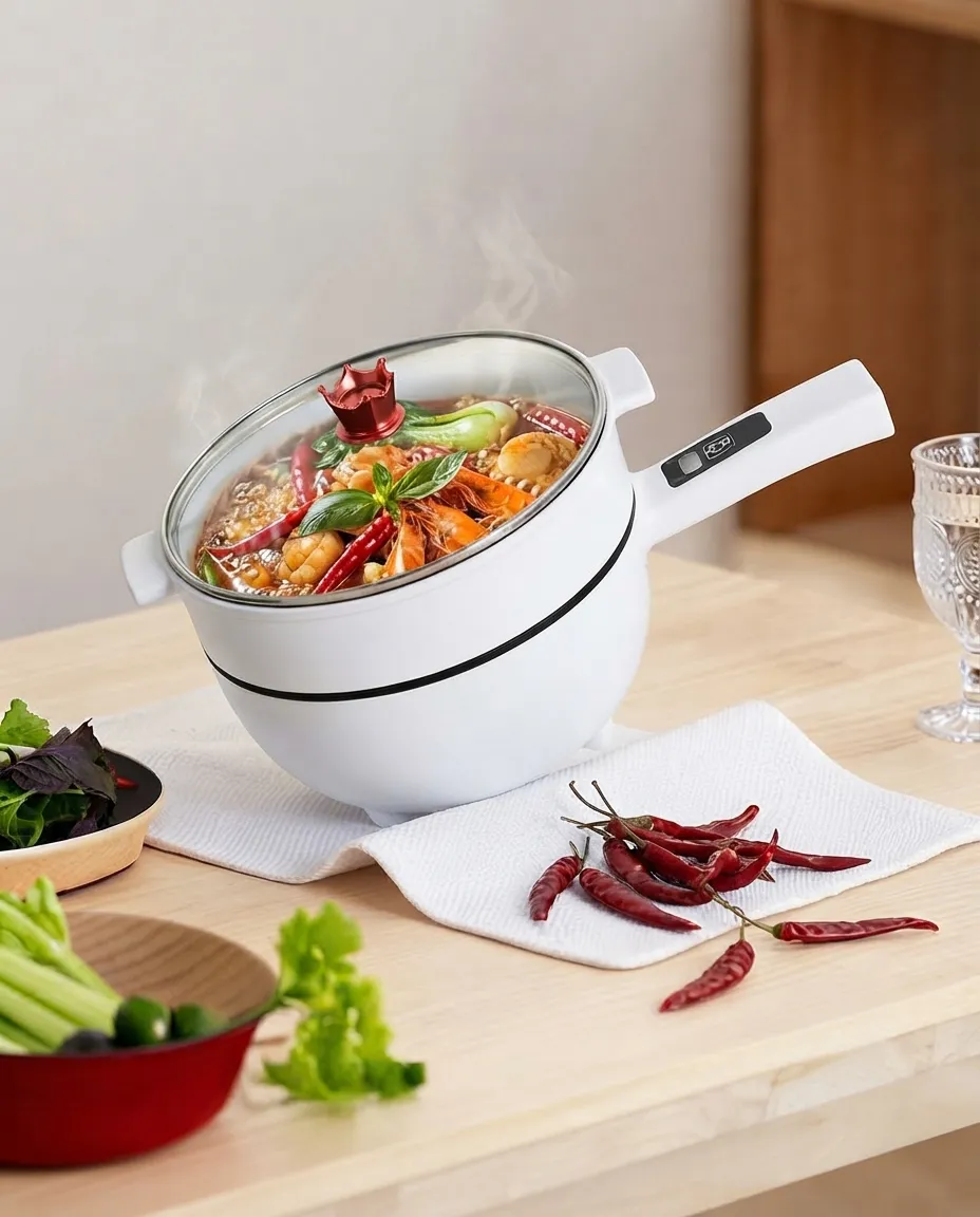 3L Electric Cooker & Steamer Pot With Glass Lid