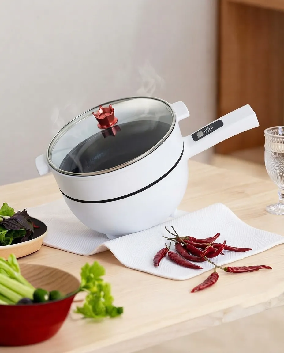 3L Electric Cooker & Steamer Pot With Glass Lid