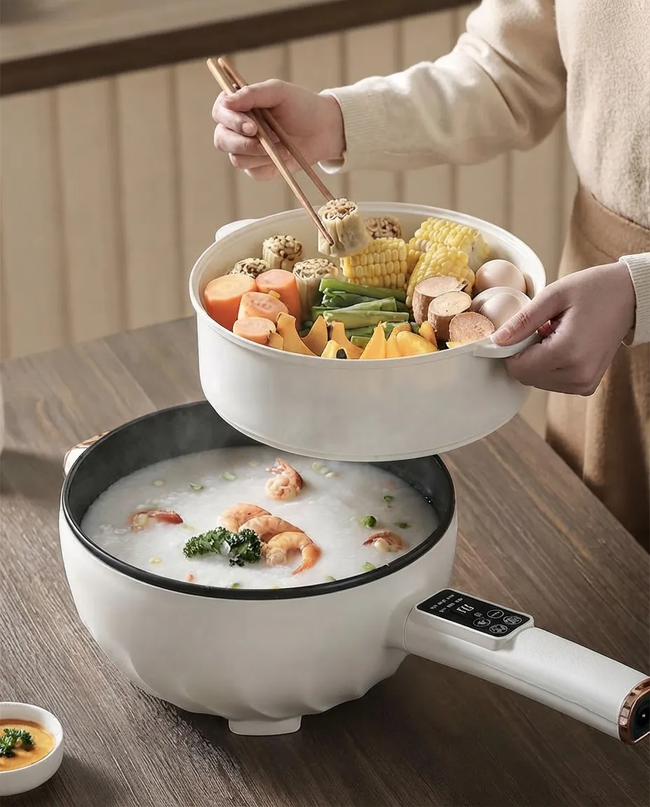 3L Electric Cooker & Steamer Pot With Glass Lid