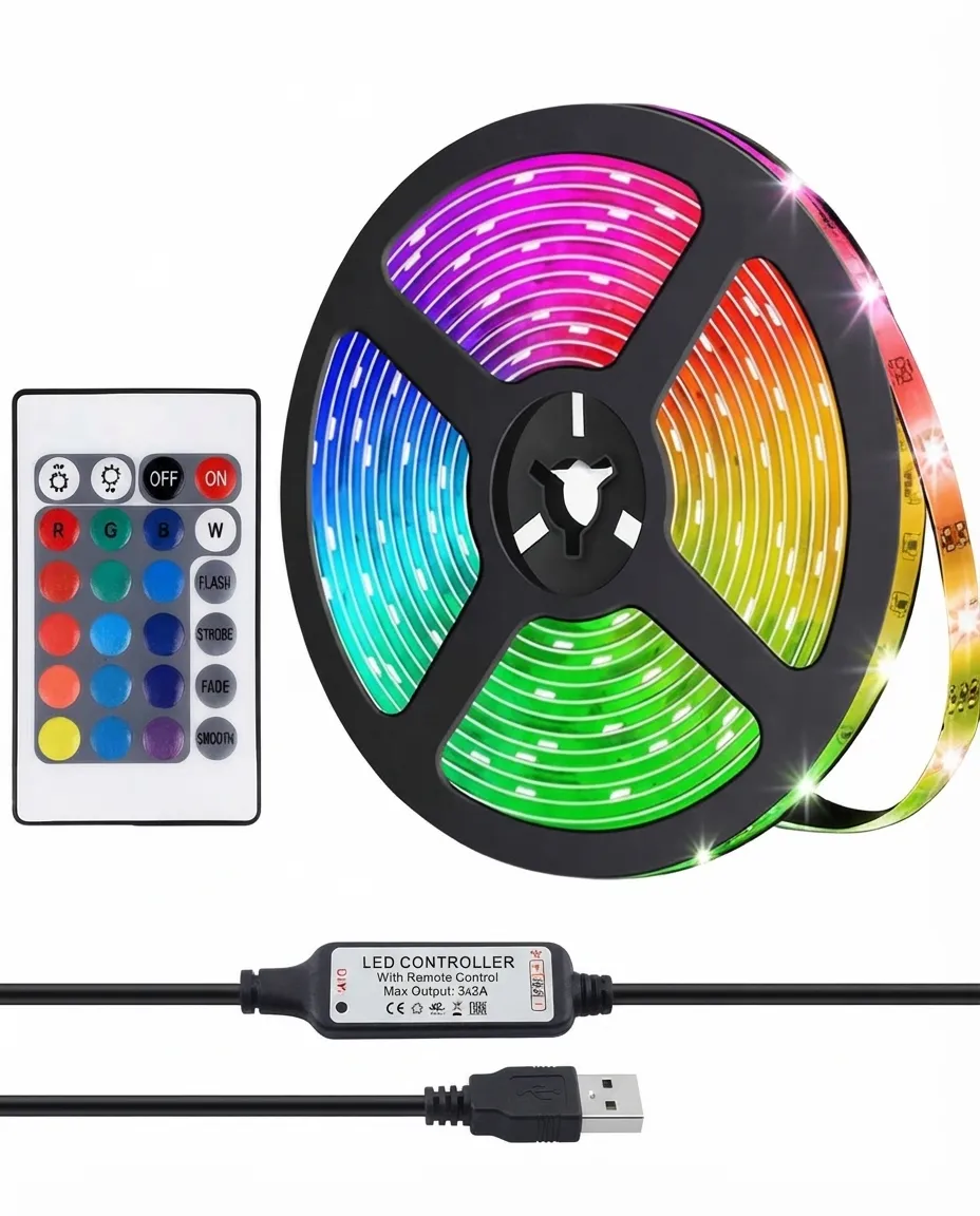 16-Color LED Strip Lights 5M with Remote Control &amp; USB for Home Decor