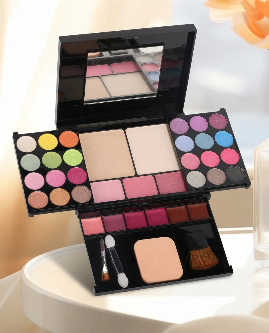 Multicolor Women's Eyeshadow & Blush Makeup Kit With Mirror