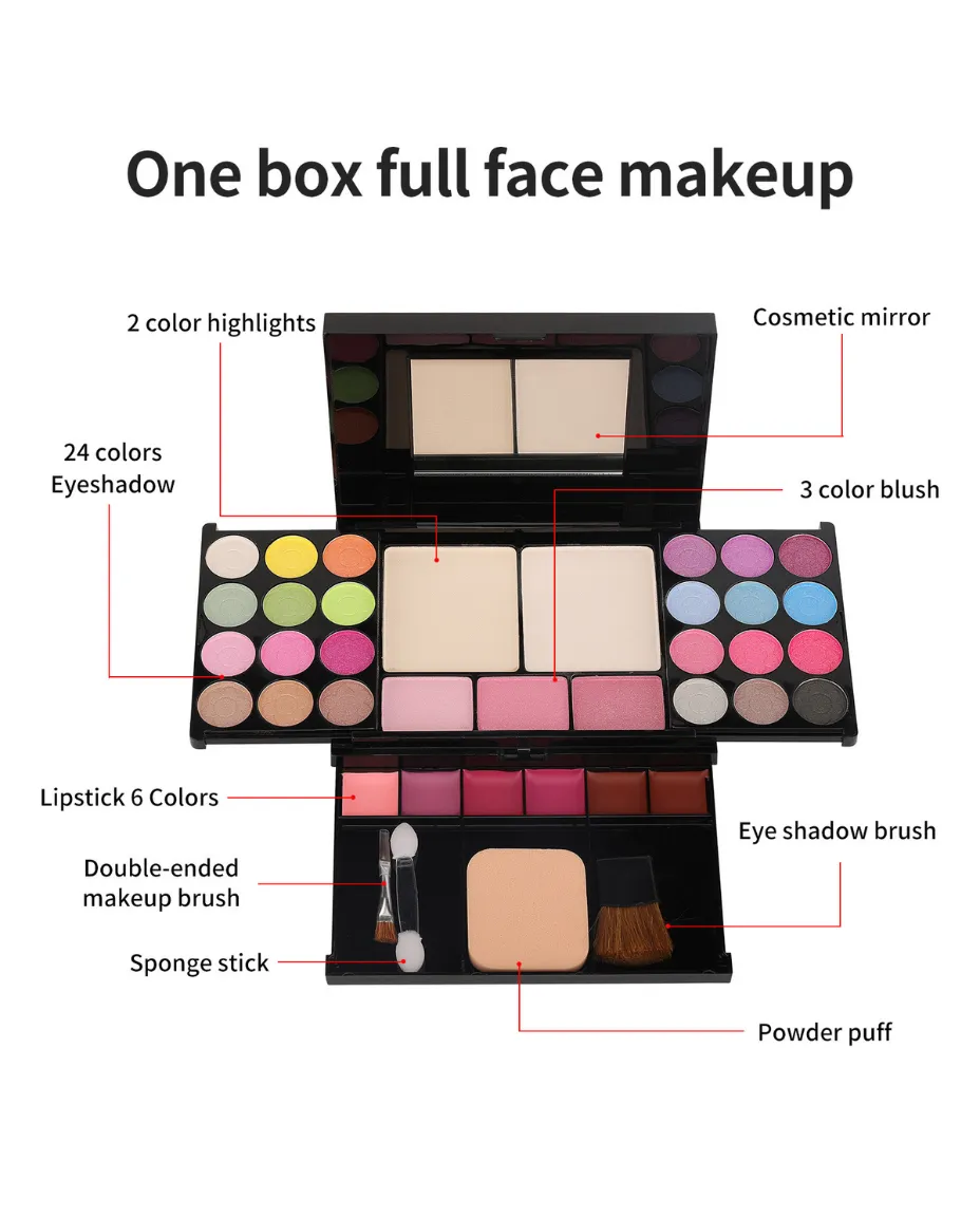 Multicolor Women's Eyeshadow & Blush Makeup Kit With Mirror