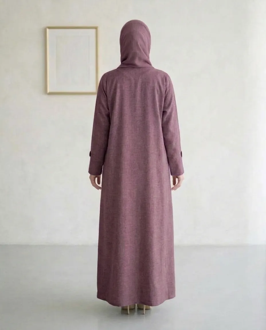 Light Maroon Modest 3 Pieces Abaya Textured Fabric With Inner And Hijab