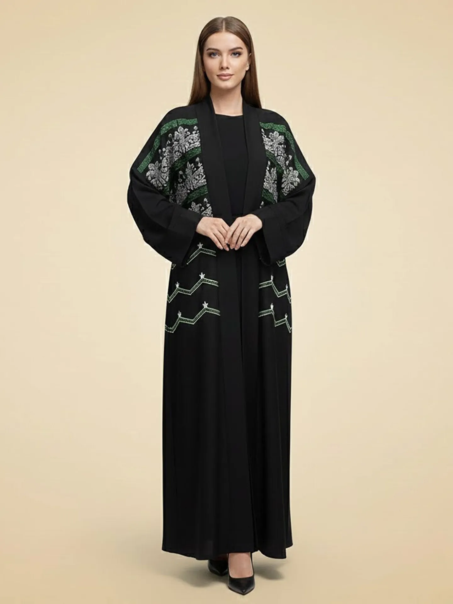 2 Pieces With Inner Premium Embroidered Abaya Set Modest Fashion Elegent Women's Casual Abaya Dress