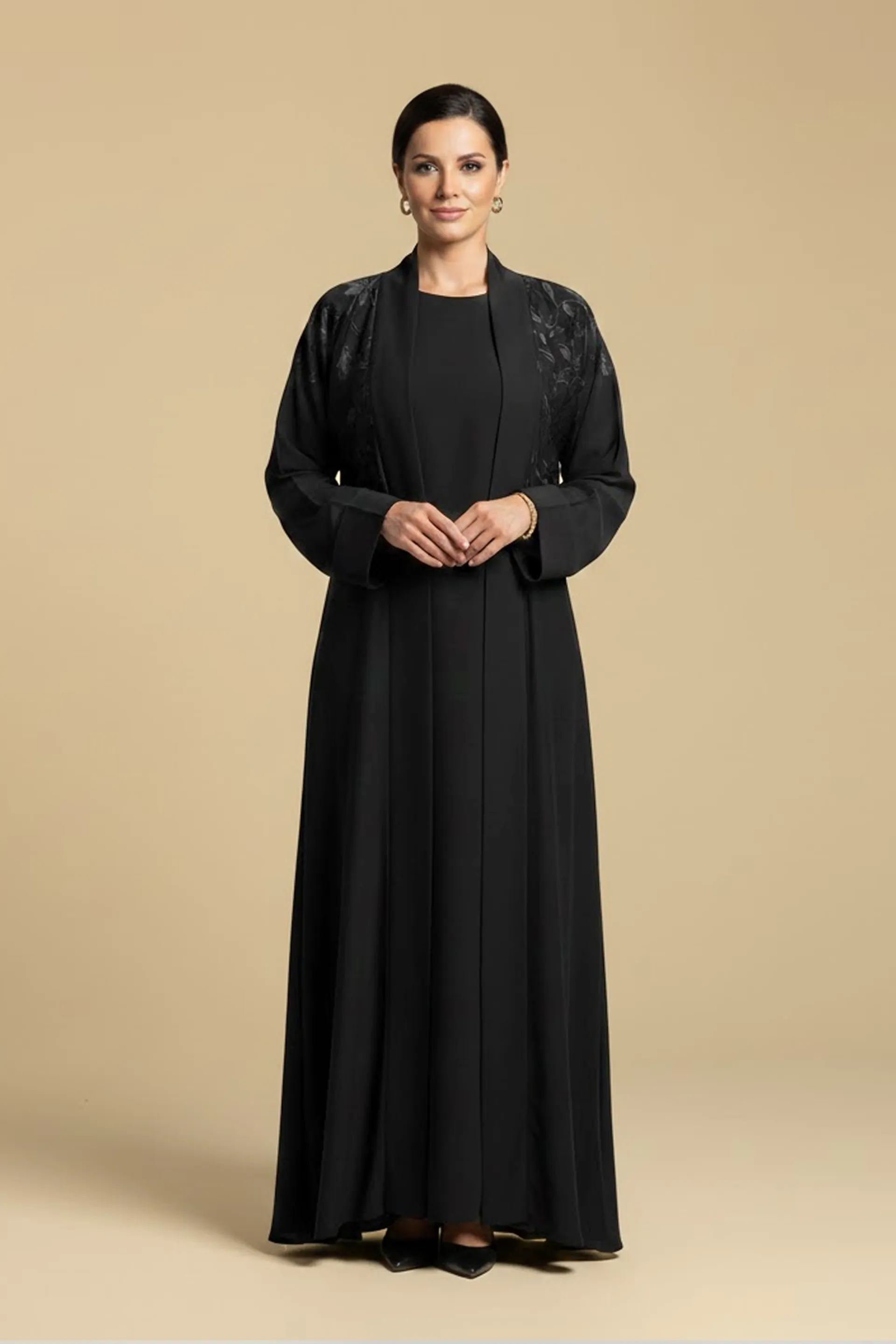 2 Pieces Premium Black Abaya With Inner Set Elegant Modest Wear For Formal Occasions Muslim Dress