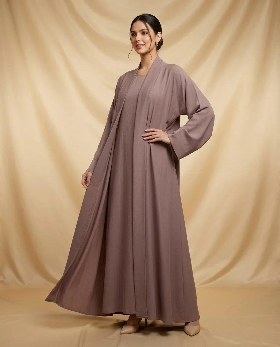 2 Piece Abaya Set For Women's Flowy Open Muslim Arabic Abaya With Sheila And Inner Dress