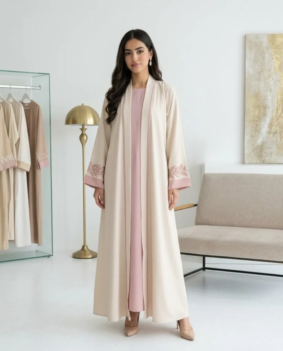 3 In 1 Women Embroidered Abaya With Inner Dress And Matching Sheila Muslim Hijab Set